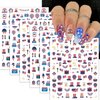 ROFIBUT 4th of July Nail Art Stickers Independence Day Nail Decals 3D Self-Adhesive Patriotic Flags Balloon Star Nail Stickers Cute Blue Red Firework Flame Nail Art Supplies for Women Girls 6 Sheets
