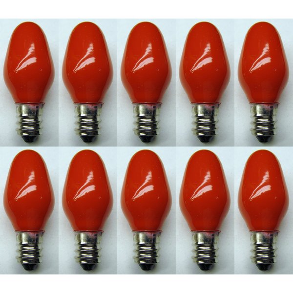CEC Industries #7C7 CR 120V (Red) Bulbs, 120 V, 7 W, E12 Base, C-7 shape (Box of 10)