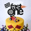 Fast One Cake Topper Racing 1st Birthday Cake Topper Glitter 1st Birthday cake topper for Boys Girls Racing Themed Car Birthday Decoration Party Supplies