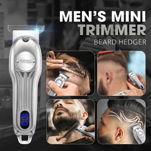 DSP Beard Trimmer for Men, Cordless Hair Clipper Shavers for Men, Facial Hair Trimmer for Beard & Mustache Trimming, Professional Haircut Kit for Men Rechargeable LED Display (Silver)
