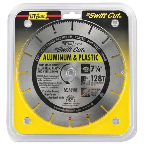IVY Classic 35050 Swift Cut 7-1/4"128 Tooth Aluminum & Plastic Cutting Circular Saw Blade with 5/8" Diamond Knockout Arbor, 1/Card