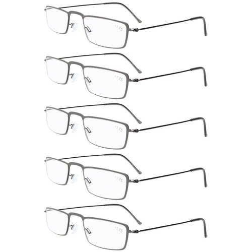 Eyekepper 5-Pack Stainless Steel Frame Half-eye Style Reading Glasses Readers Gunmetal