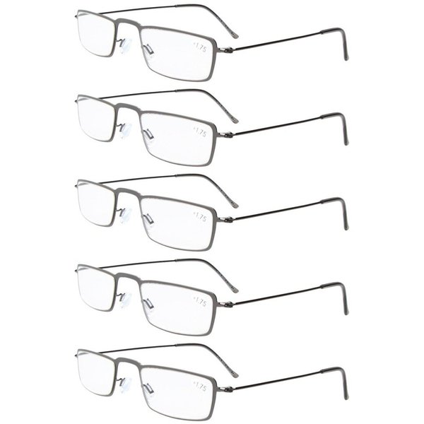 Eyekepper 5-Pack Stainless Steel Frame Half-eye Style Reading Glasses Readers Gunmetal