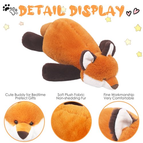 ARELUX Soft Red Fox Stuffed Animals:18in Fox Plush Cute Cuddly Body Pillow Hug Sleeping Fluffy Wild Animal Toys Bed Decor Plushie Doll Friends Family Member