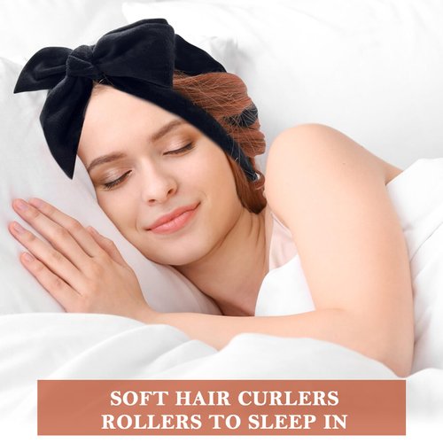 weiwei Heatless Curls Headband, Overnight Hair Curlers No Heat Curling Headband Soft Hair Curler Rollers to Sleep In, 70" Non Heat Hair Wrap for Women Long Wave Hair, 9PCS Curling Rod Gift Set (Black)