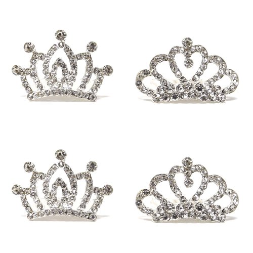 Honbay 4PCS Mini Crystal Rhinestone Crown Hair Comb Princess Tiara Comb, 1.7x1.5x0.9inch