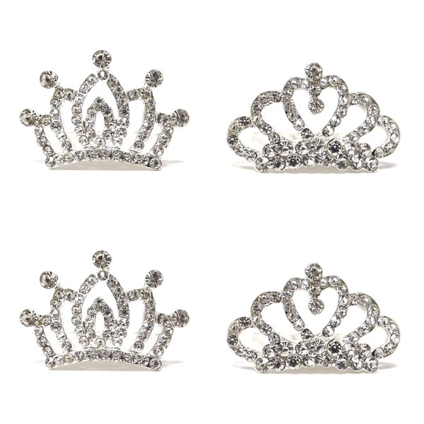 Honbay 4PCS Mini Crystal Rhinestone Crown Hair Comb Princess Tiara Comb, 1.7x1.5x0.9inch