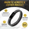 MagnetRX® Hematite & Leather Magnetic Bracelet - MAX Strength Natural Stones - Beaded Magnetic Hematite Bracelets (Medium)