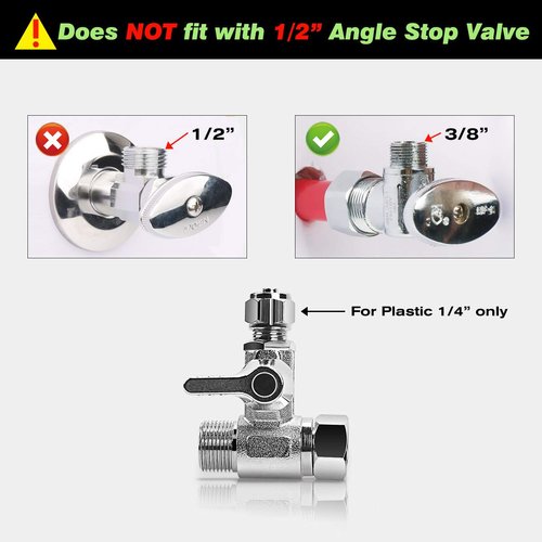 Frizzlife Brass Feed Water Adapter - 3/8 inch,3/8 inch Comp and 1/4 inch OD Compression Angle Stop Valve Adapter for Reverse Osmosis Water Filters, Coffee Brewers,Ice Maker