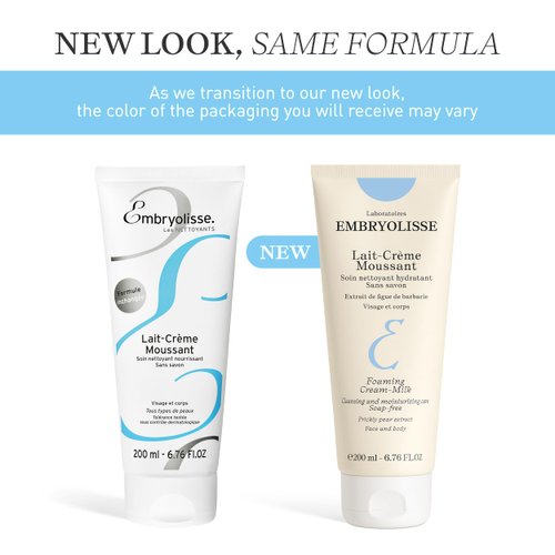Embryolisse Foaming Cream Milk, 6.76 fl. oz. - Cleansing & Nourishing Care - Soap Free Lotion - Natural Day & Night Cleanser - Hydrating & Nourishing Care - Parabens Free Shower Gel