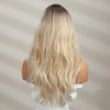BERON Blonde Wigs Long Wavy Women Wigs with Bangs Blonde Ombre Curly Heat Resistant Synthetic Wigs for Daily Wigs Wig Cap Included