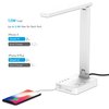 Drevet LED Desk Lamp, Desk Light with 1 USB Charging Port and 2 AC Power Outlet, 3 Lighting Modes, 3 Level Brightness,1H Timer, Touch Control, Eye-Caring Home Office Foldable Table Lamp (White)