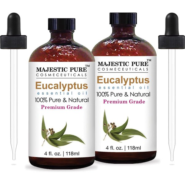 MAJESTIC PURE Eucalyptus Essential Oil | 100% Pure and Natural Eucalyptus Oil | Premium Grade Essential Oils for Hair Care, Home Diffusers, Aromatherapy, Massage and Humidifiers | 4 Fl Oz (Pack of 2)