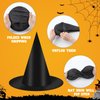 12 PCS Black Witch Hat with Hanging Rope, 16 PCS 3D Bats Stickers for Halloween Indoor Outdoor Yard Decor Party Decorations, Wizard Costume for Women Girls Kids