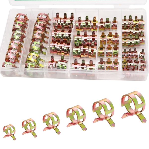 Yumfugu 72 PCS Car Ventilation Pipe Pole Elastic Hose Clamp Kit, Multi-functional Color-plated Fuel Hose Fastening Clamp, Car Auxiliary Fixing Accessories, Suitable for Most Models (Gold)