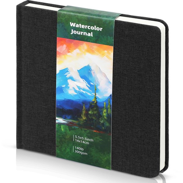 Dispowreath 5.5" x 5.5" Watercolor Journals Sketchbooks Square Watercolor Notebook Cold Press 300 GSM Cotton Paper 48 Pages Watercolor Journals Notebook Artist Paper Pads for Christmas(Black)