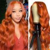 30 Inch Ginger Lace Front Wigs Human Hair 180% Density Ginger Orange Body Wave Wigs Human Hair Pre Plucked with Baby Hair Orange 13x4 HD Lace Front Wigs Glueless Wigs Human Hair for Black Women