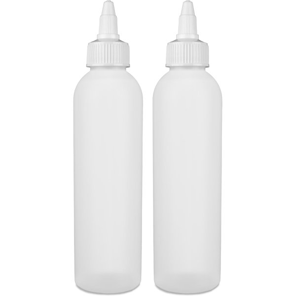 BRIGHTFROM Twist Top Applicator Bottles, Squeeze 6 OZ Empty Plastic Bottles, Refillable, Open/Close Nozzle - Multi Purpose (Pack of 2) (White)