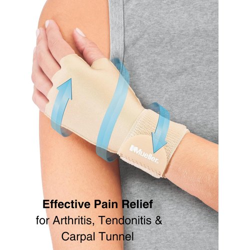 MUELLER Sports Medicine Arthritis Compression Glove, Hand and Wrist Support, Fits Right or Left Hand, Pain Relief for Men and Women, Beige, Small/Medium