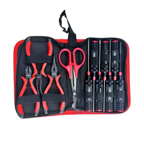 VENOMRC-11IN1 RC Tools Kits Box Set Screwdriver Pliers Hex Repair for Helicopter Multirotors/RC CAR,Remote Control Car/airplane(BLACK-RED)