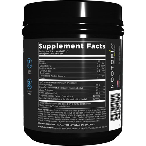 Nootopia Collagenius v2.0 Brain Supplement – Lion’s Mane Chaga Cordyceps Reishi, Collagen Peptides & Superfoods – Supports Focus Memory Energy Immune Health Anti-Aging – Nootropic Powder 30 Servings