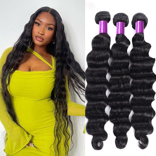 10A Grade Virgin Hair Loose Deep Wave 4 Bundles(18 20 22 24) Brazilian Human Hair Loose Deep Curly Bundles Hair Extensions Double Weft for Women Natural Black Color