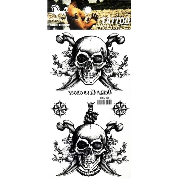 PARITA Tattoos Temporary Captain Pirate Skull Cross Swords Tattoo Fake Stickers Cartoon Tattoo Art Fashion Fantasy Fun Party Waterproof Removable for Kids Teens Adults (1 Sheet.) (03)