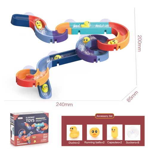 Duck Slide Bath Toys for Kids Ages 3+, 34 PCS DIY Wall Track Building Set for Bathtub Time, Fun Educational Bathtub Toy Birthday Gift for Toddlers Boys & Girls
