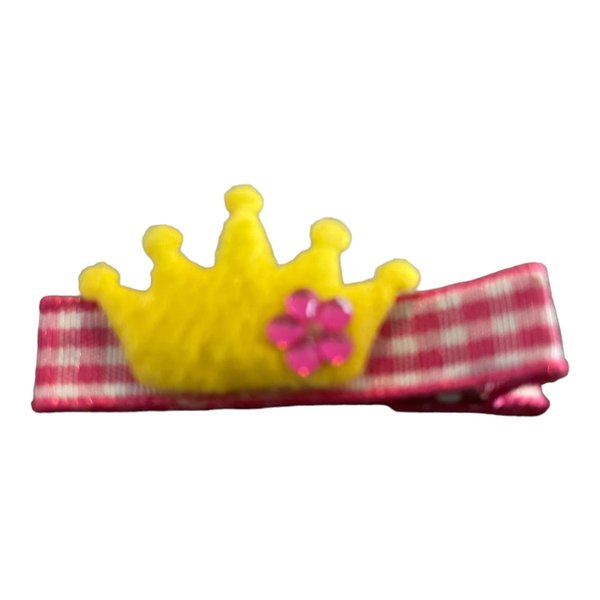 Princess Crown Hair Clip, Felt, Pink, Purple, Gems, Orange, Blue, Yellow, Fuzzy (yellow)
