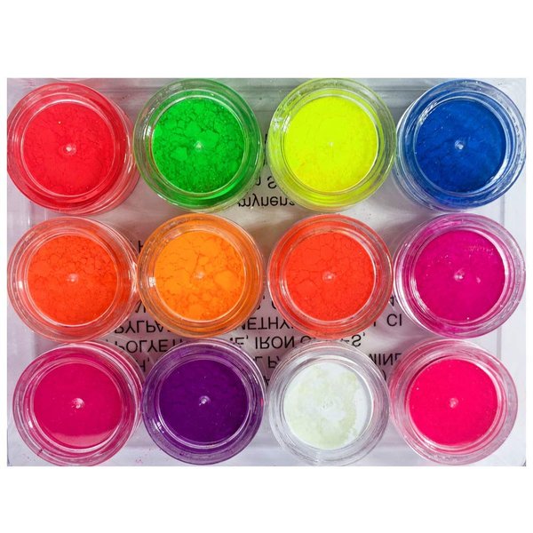 Neon Pigment for Eye Face Body Paint Eyeshadow Blacklight UV-Glow 12 Colors Loose Powder Highly Pigmented Kit