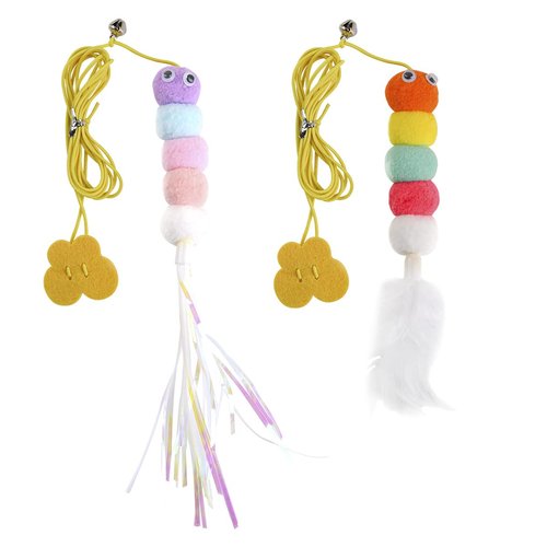AESALUTOY Cat Toys for Indoor Cats, Interactive Cat Toy Wand Kitten Toys to Play Chase Exercise Cat String Pet Puzzle Toy for Cats Kittens, 2pcs