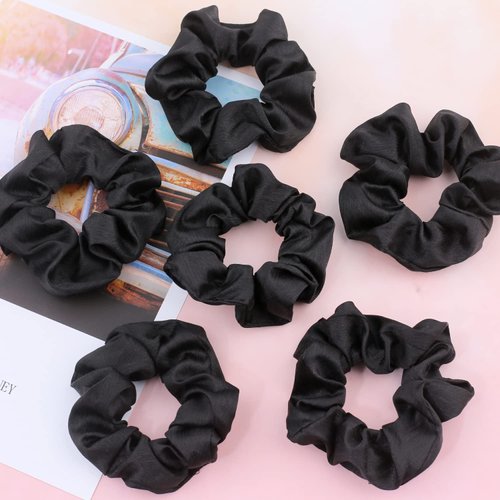 IVARYSS Black Scrunchies for Women, Premium Satin Softer than Silk, Elastic Bands Ponytail Holder Hair Accessories, 12 Pack