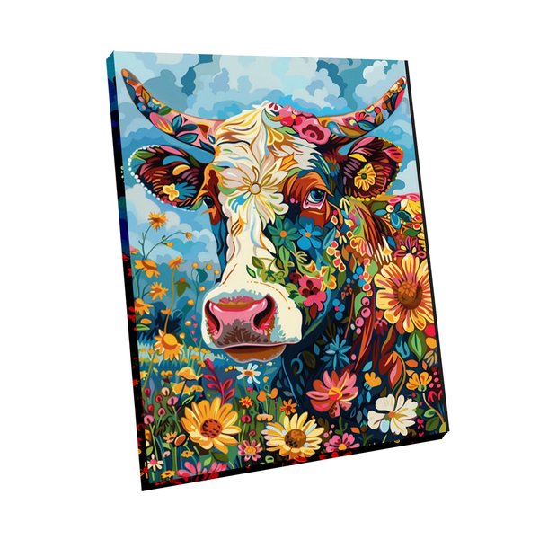 Newsight Paint by Numbers for Adults & Kids & Beginners DIY Acrylic Painting Gift Kits (Framed Color Cow, 12" Wx16 L)