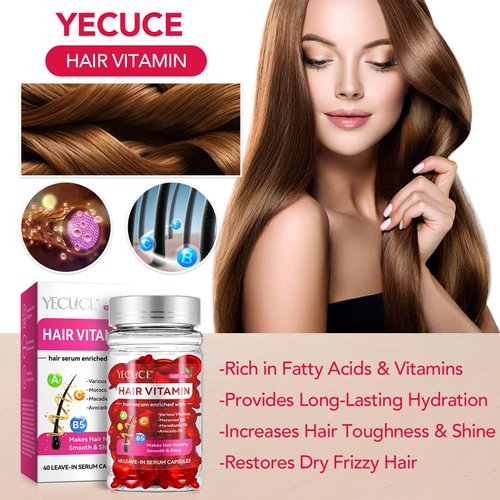 Generic Hair Vitamins, Hair Vitamin Oil Capsules with Avocado Oil, Hair Treatment Serum for Frizzy & Dry Hair, Leave-in Anti Frizz Hair Styling Moisturizing Serum Capsules for Women, 40PCS, Red