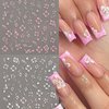 6Sheets Hibiscus Flower Nail Stickers White Pink Nail Decals Elegant Floral Petal Wavy Line Strip Tropical Leaf Designs French Tip Sticker for Women Nail Supplies Spring Nail Decorations Accessories