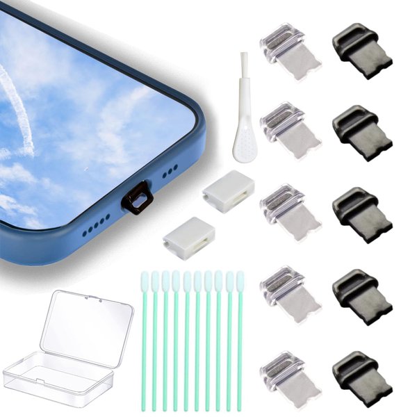 10 Packs of Easy to Grip Phone Dust Plugs, Lightning Charging Port Protective Cover, with Plug Bracket, Storage Box, Compatible with iPhone 14 13 12 11 X XS XR 8 7 SE