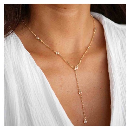 Yheakne Boho Crystal Y Necklace Gold Moonstone Y Lariat Necklace Minimalist Pendant Chain Necklace Jewelry for Women and Girls