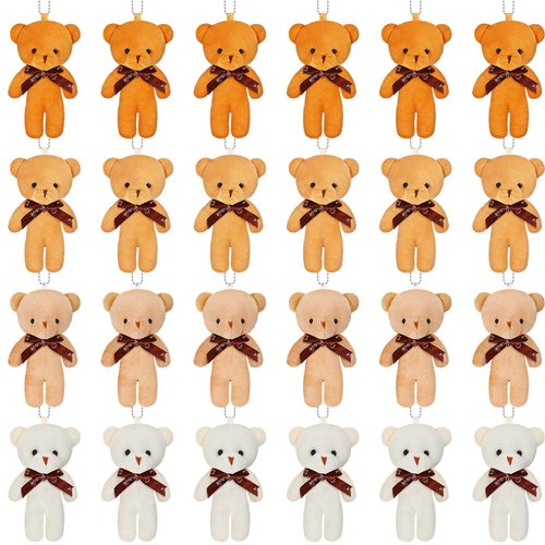 Skylety 24 Pcs Mini Bear Toy 4.7 Inch Tiny Bears Doll Bulk Soft Plush Stuffed Animals for Keychain DIY Craft Small Bears for Baby Shower Birthday Gifts Party Favors