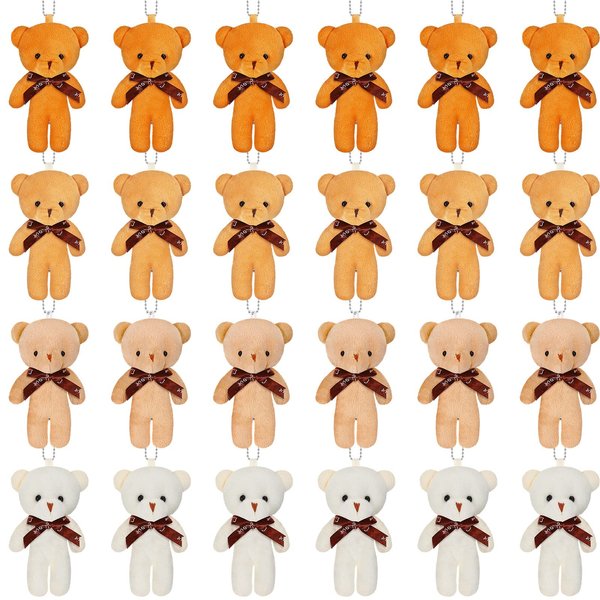 Skylety 24 Pcs Mini Bear Toy 4.7 Inch Tiny Bears Doll Bulk Soft Plush Stuffed Animals for Keychain DIY Craft Small Bears for Baby Shower Birthday Gifts Party Favors