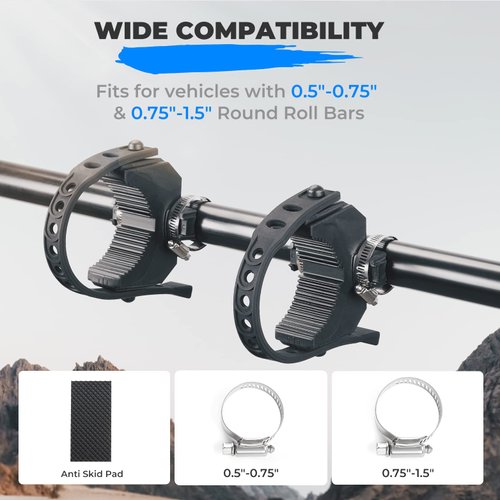 KEMIMOTO Type C Shovel Holder Rubber Clamp Grip Fits 1.75"-3" Handled Tools, Clamp For 0.5"-1.5" Roll Bar Tube Tool Grip Fire Extinguisher Holder Quick-Release ATV UTV Clamp Mount