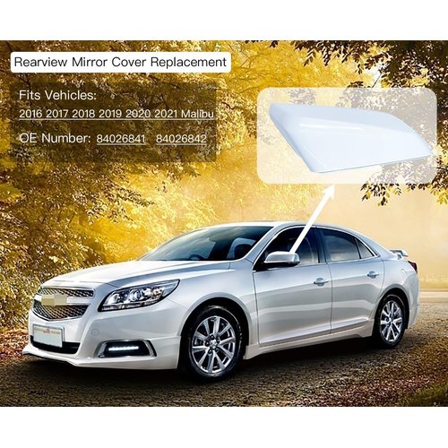 LAUBDGIE Rearview Mirror Cover Driver Left Side Compatible with Chevrolet chevy Malibu 2016-2021 84026841 White