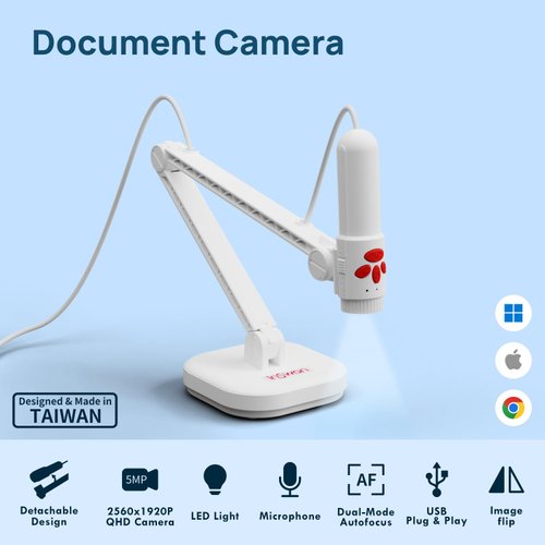 INSWAN INS-3 Handheld USB Document Camera for Teachers & Webcam, Built-in Mic, Light, Auto Focus, Windows, Mac OS, Chromebook for Close-up Demo, Distance Learning, Teaching, Web Conferencing, IWBs