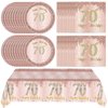 41Pcs 70th Birthday Decorations, Rose Gold Birthday Party Supplies Include 20Pcs Plates 20Pcs Napkins and 1Piece Tablecloth, Sweet Seventy Year Old Birthday Party Tableware for Girl Ladies Women