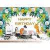 ZJRBJB 7x5ft Safari Happy Birthday Party Backdrop Jungle Animals Theme Birthday Banner Wild One Zoo Animals Party Decorations Background for Baby Shower Newborn 1st Girl Boy Party Supplies