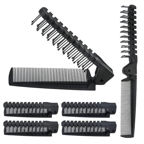 Qjaiune 6PCS Travel Foldable Brush Comb Portable Folding Comb, Anti-Static Hair Comb Mini Pocket Comb, Double Headed Hair Brush Hairdressing Tools Plastic Folding Comb for Men Women (Black)