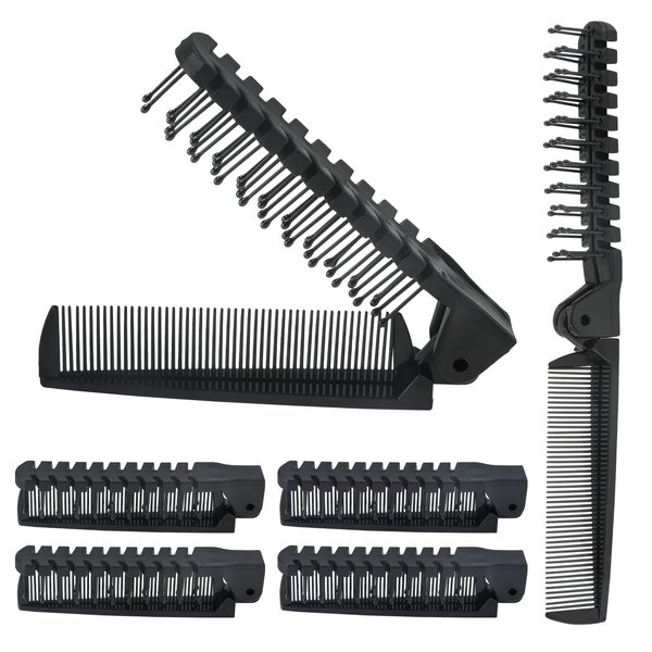 Qjaiune 6PCS Travel Foldable Brush Comb Portable Folding Comb, Anti-Static Hair Comb Mini Pocket Comb, Double Headed Hair Brush Hairdressing Tools Plastic Folding Comb for Men Women (Black)