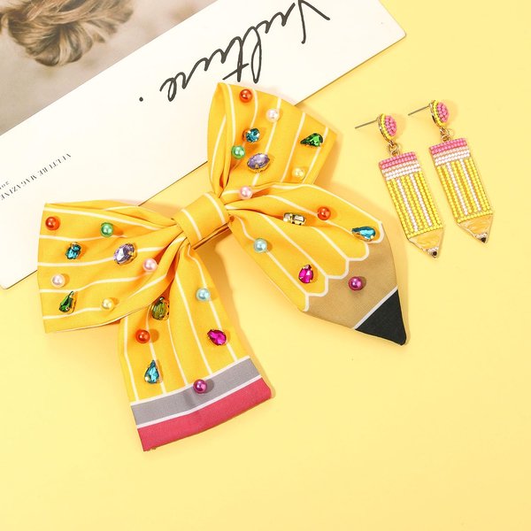 Pencil Hair Bows for Women Teacher Hair Bows Pencil Cheer Bows Back to School Hair Ribbons Pencil Hair Clips Teacher Hair Accessories Outfits Gifts (Pattern G)