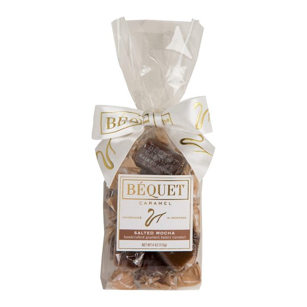 Béquet Caramel - Salted Mocha Gourmet Candy - Coffee Candy Individually Wrapped - Gourmet Sea Salt Caramel - Made in Montana - Kosher (Star D) and Gluten Free - 4oz Gift Bag