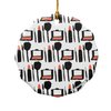 Makeup Lipstick Compact Eyeshadow Mascara Drawing Porcelain Scalloped Holiday Christmas Tree Ornament - 2.8" (7.1 cm)