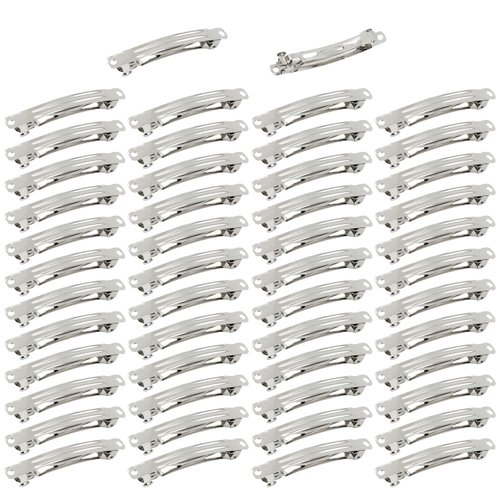 Cinaci 50 Pack 2 Inch / 2.4 Inch / 3 Inch/ 4 Inch Blank Silver Metal DIY Craft French Barrettes Snap Hair Clips Pins for Women Girls Hair Accessories (3 Inch)
